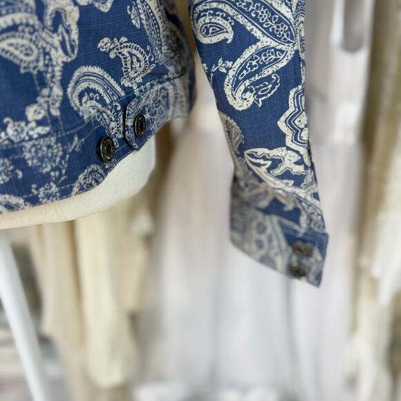 Croft & Barrow stretch blue denim paisley jacket, sz 14 casual, mature #4187 - Picture 7 of 12